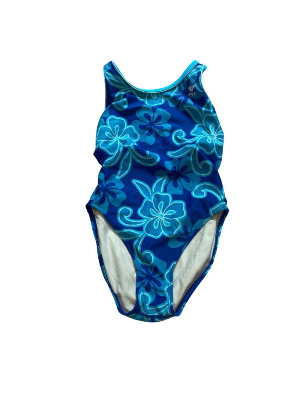Vintage TYR One Piece Racing Swimsuit Women's Size 32 Blue Floral Print 90s Y2K